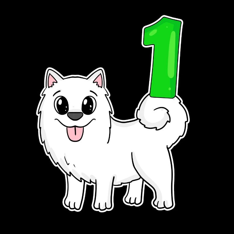 Zahl 1 Nummer Eins - Samojede Hund Motiv