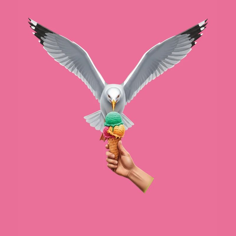 Mouette drôle vole une glace
