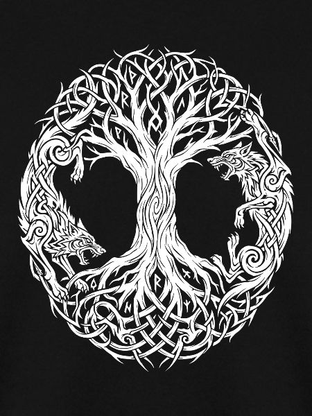 Yggdrasil Weltenbaum & Wölfe - Wikinger Knoten