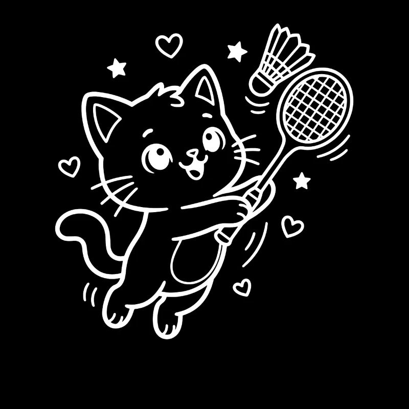 Kawaii Cat Playing Badminton