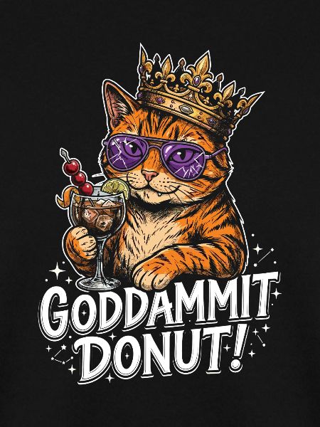 Königskatze mit Cocktail – Goddammit Donut