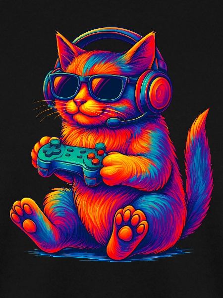 Neon Gaming Katze Zocken Gamer