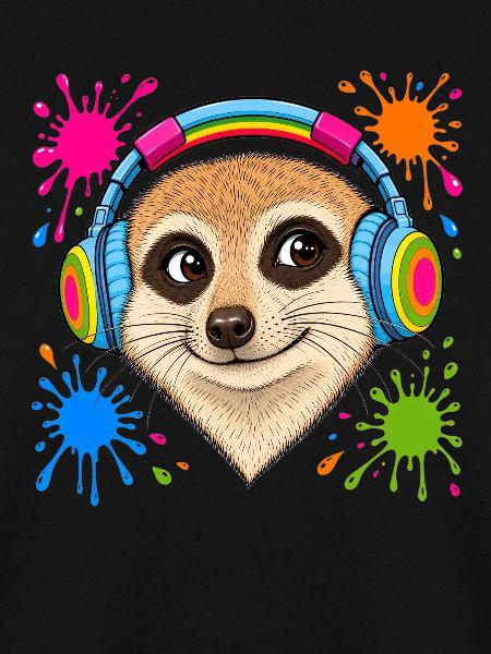 Erdmännchen mit bunten Musik Kopfhörern