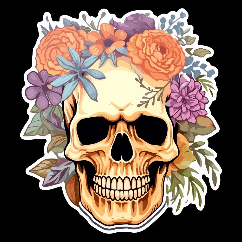 Menschlicher Schädel & Blumen 15