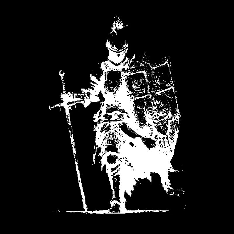 Silhouette de chevalier avec bannière et épée
