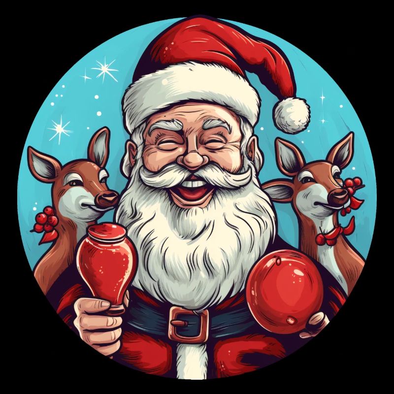 Weihnachtsmann mit Rehen und Glühwein