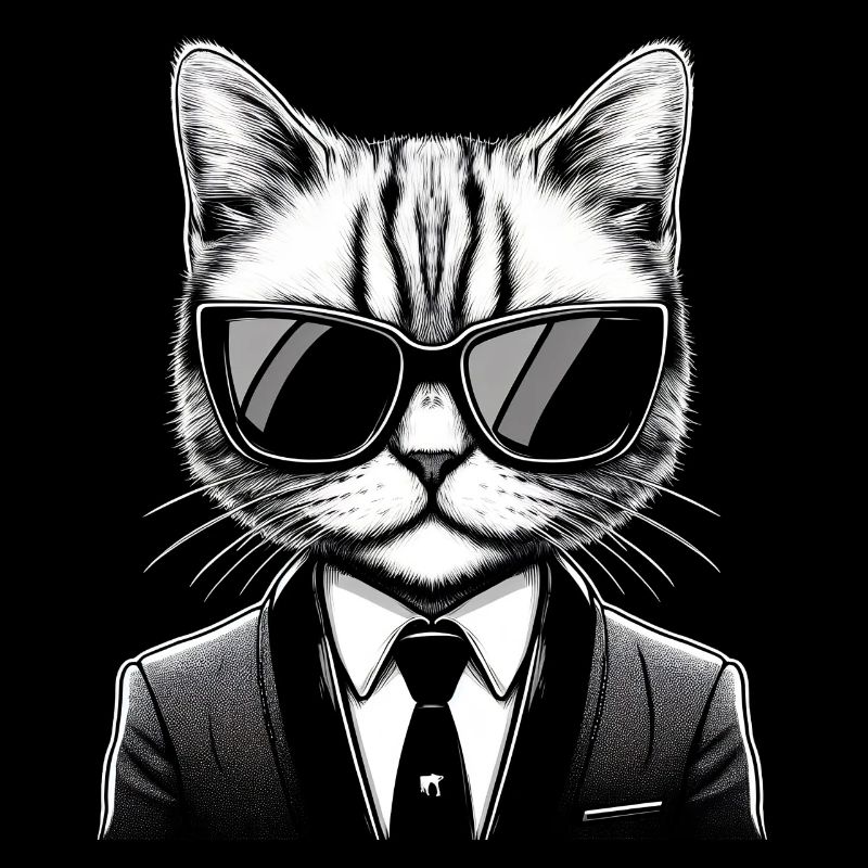 Chat en costume style Lagerfeld avec lunettes de soleil