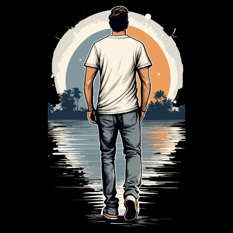 Lonely man at sunset