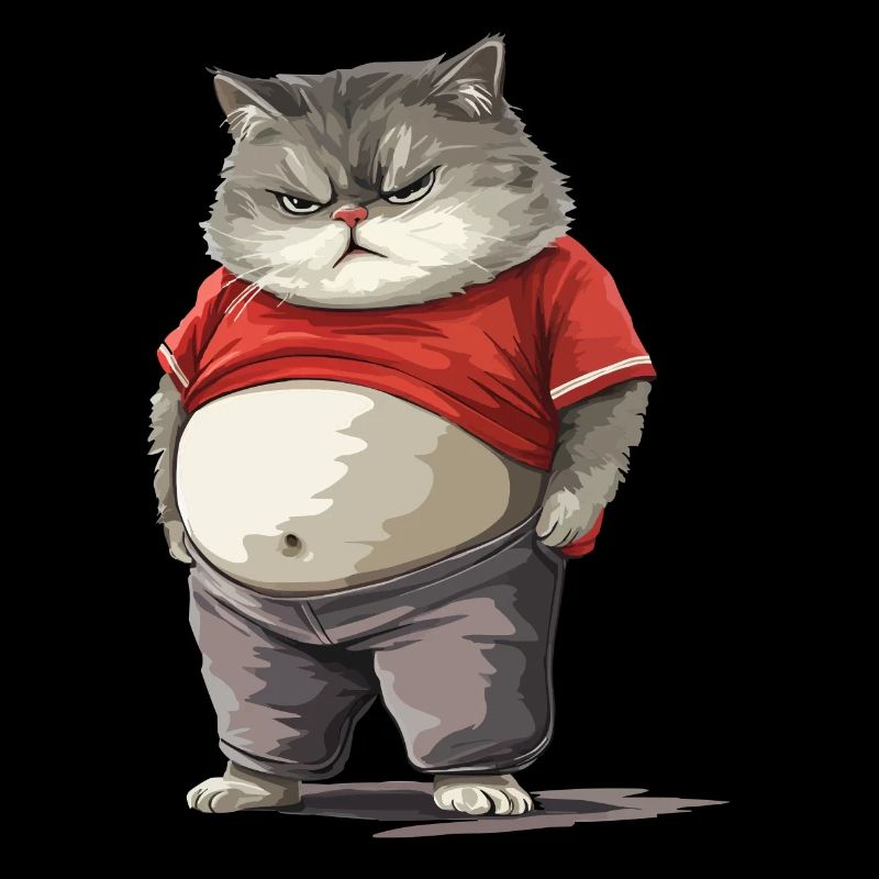 Funny fat cat in comfortable clothes