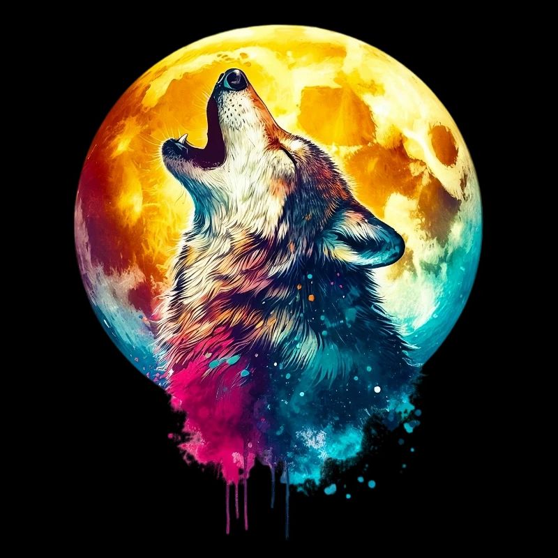 Wolf heult den Mond an