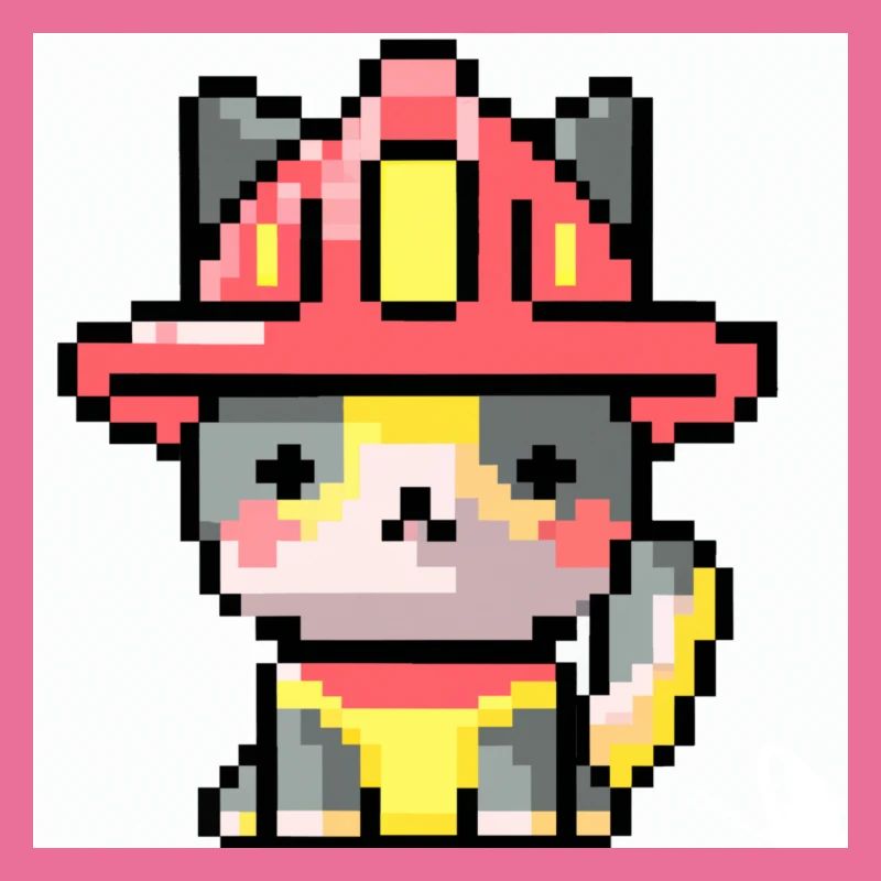 Pompier chat, Uniforme, Pixel Art