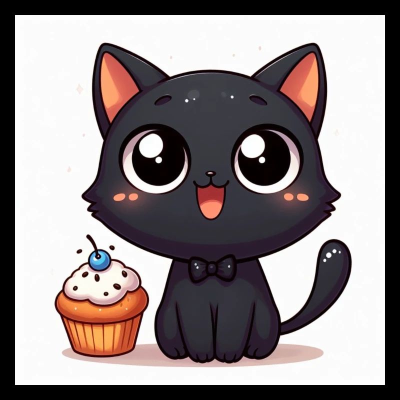 Sweet Kitty Black avec Cupcake et Grands Yeux