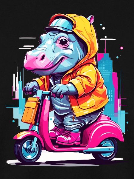 Hippopotamus on scooter