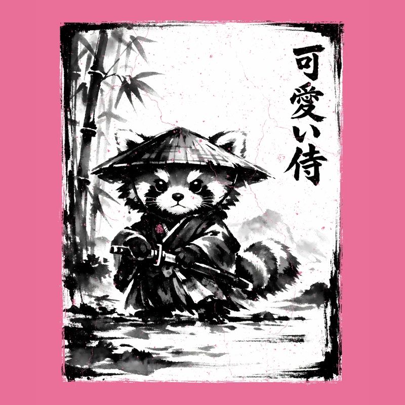 Samurai Red Panda Sumi-e Ink Drawing