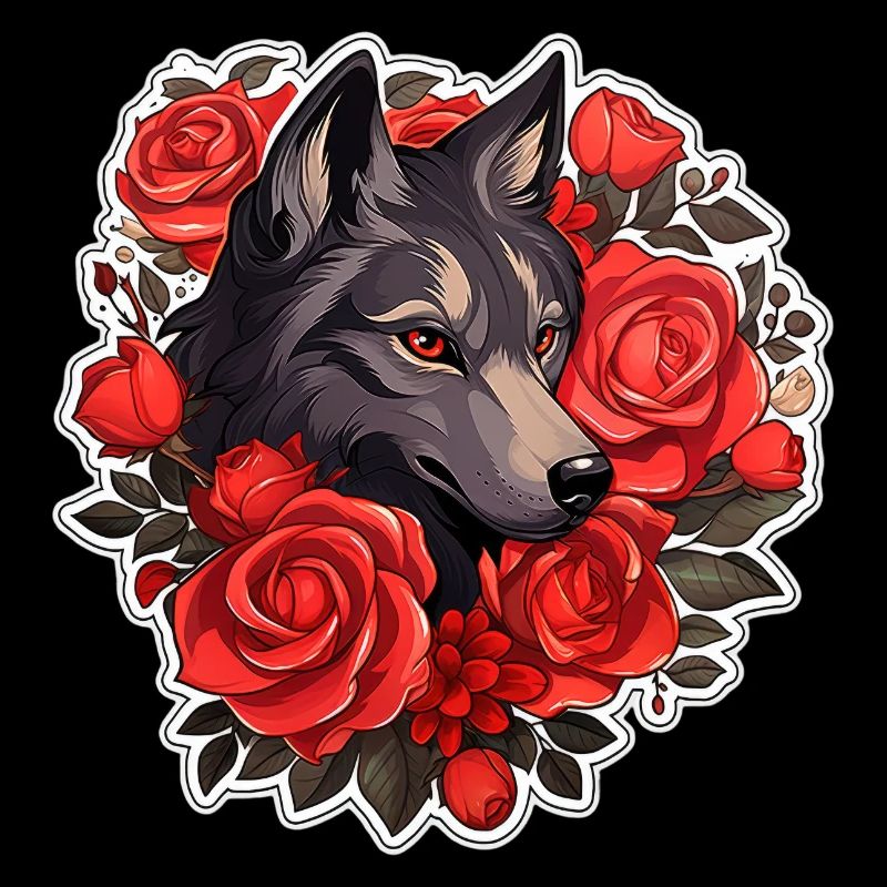 Gothic Wolf and Roses Illustration