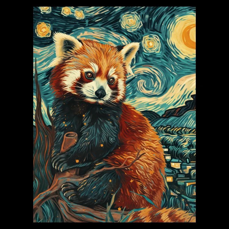 roter panda van gogh style