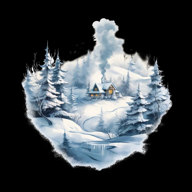 Wintertag mit Schnee Rauch Bäume und Weihnachten
