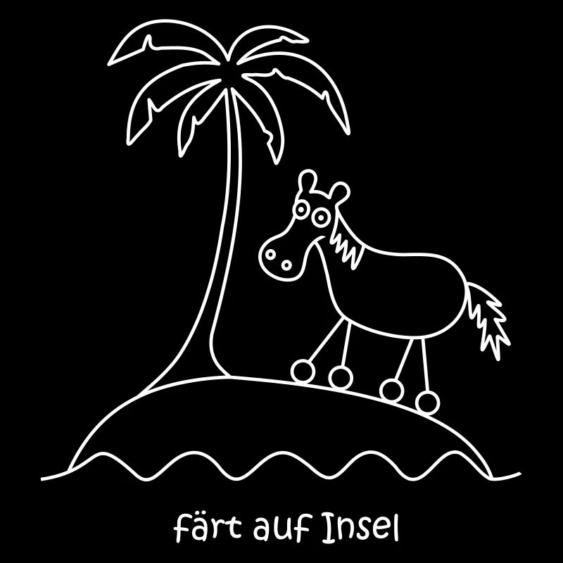färt auf insel, färt mit Rädern, Palme, Pferd
