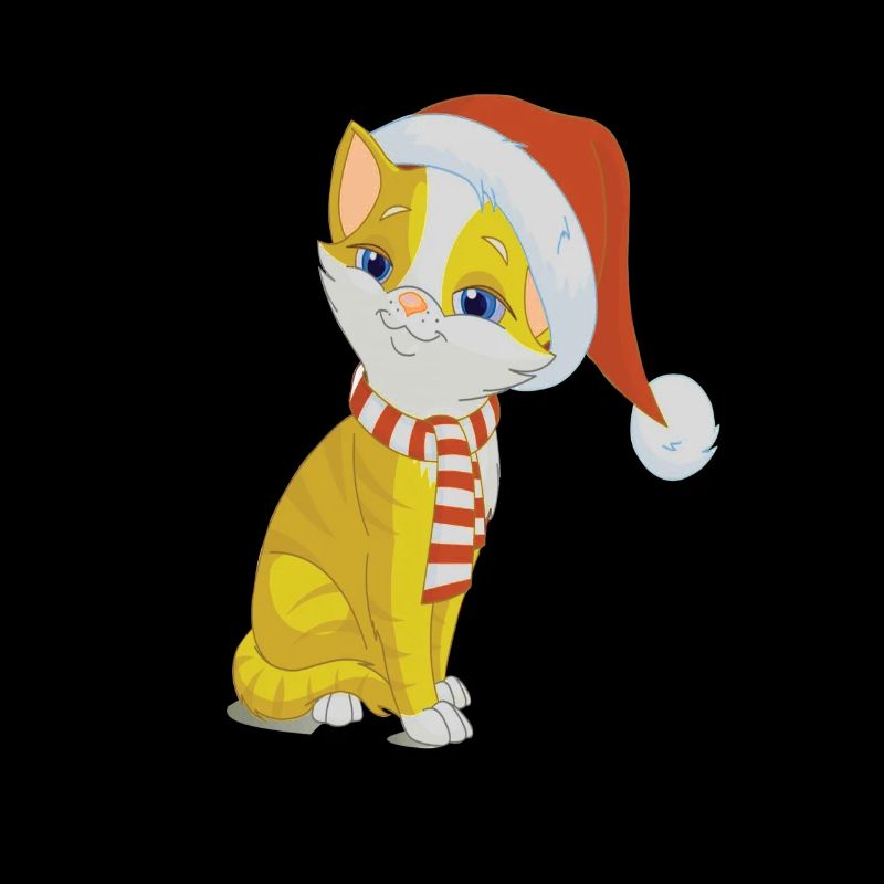 Chat de Noël jaune avec bonnet & écharpe