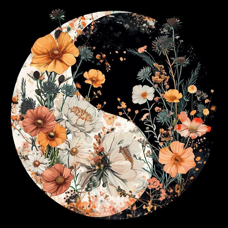 Symbole Yin-yang avec des fleurs