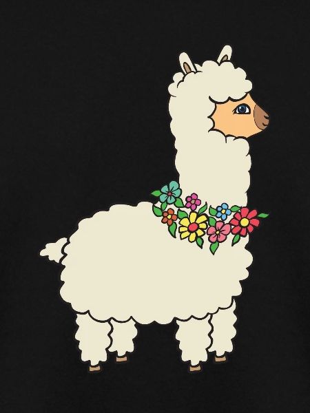 Alpaka mit Blumen.
