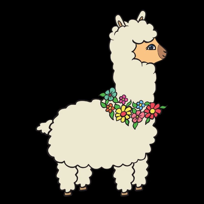 Alpaka mit Blumen.