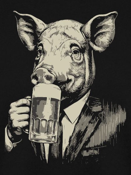 Gentleman-Schwein trinkt Bier