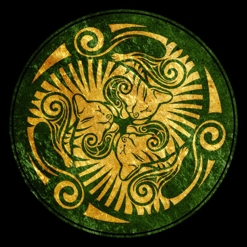 Chatons endormis, vert et or