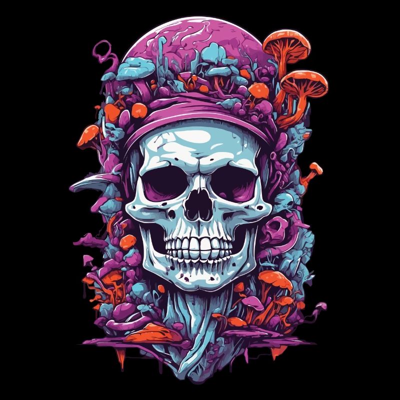 Psychedelic Art und Wald Pilze Skull Design