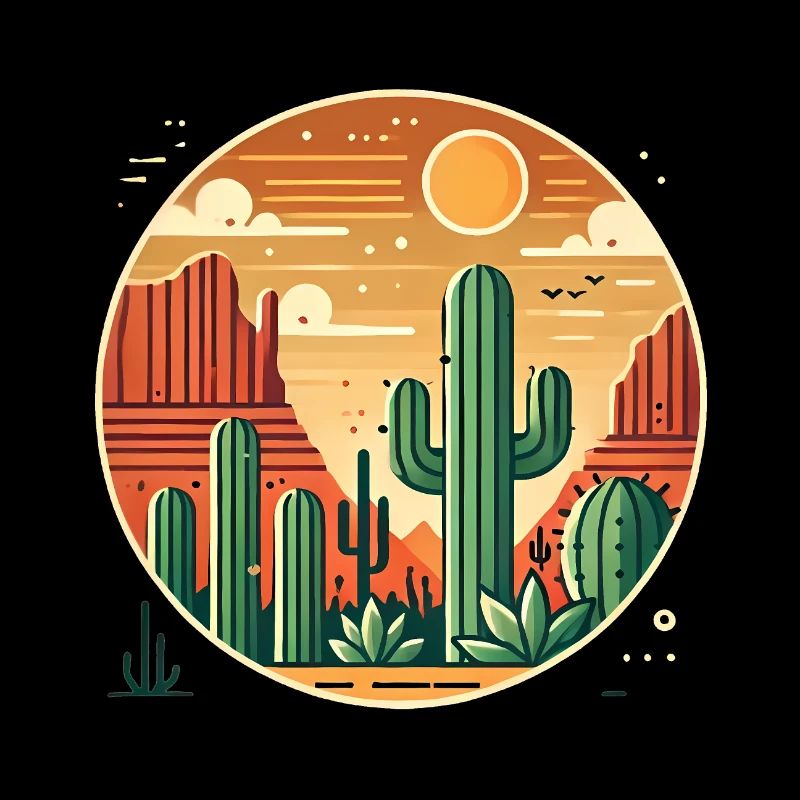 Coucher de soleil dans le désert avec paysage de cactus