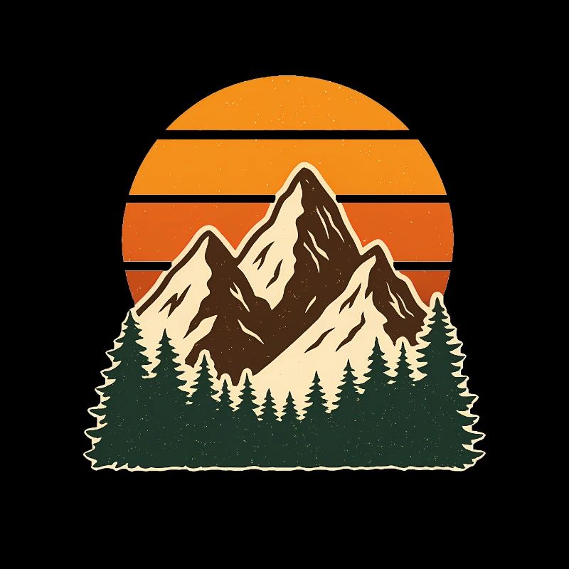 Scène d'aventure rétro en forêt et montagne