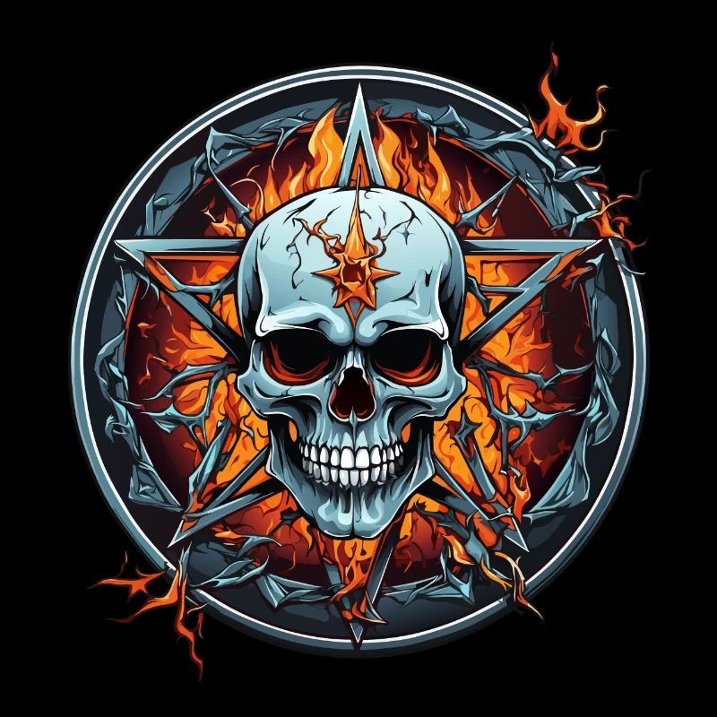 Skull and pentagram flames in circle
