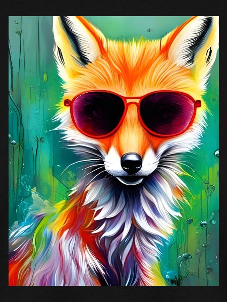 Neonfuchs mit roter Sonnenbrille