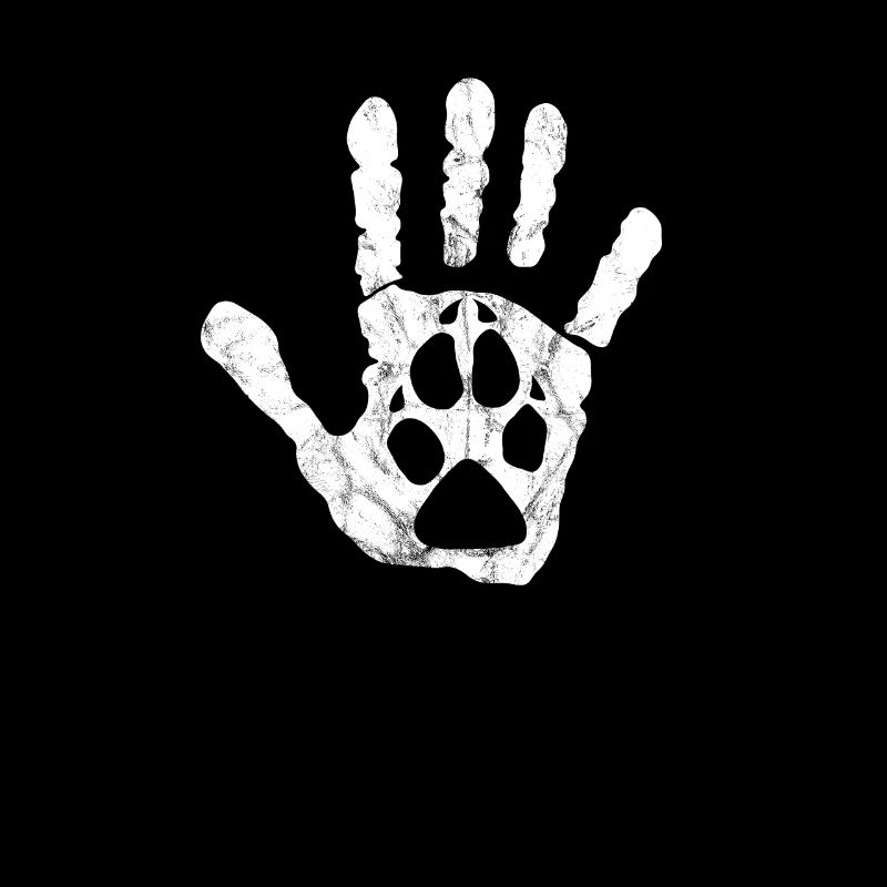 Menschliche Hand mit Hundepfote