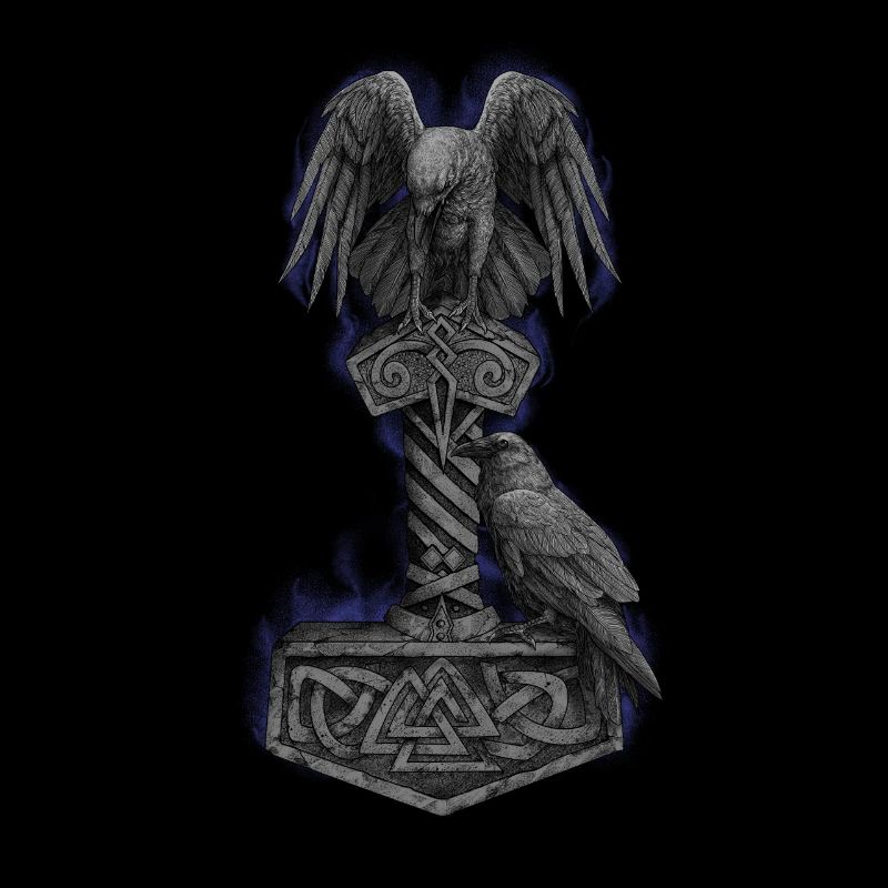 Le marteau de Mjölnir Thor et les corbeaux d'Odin