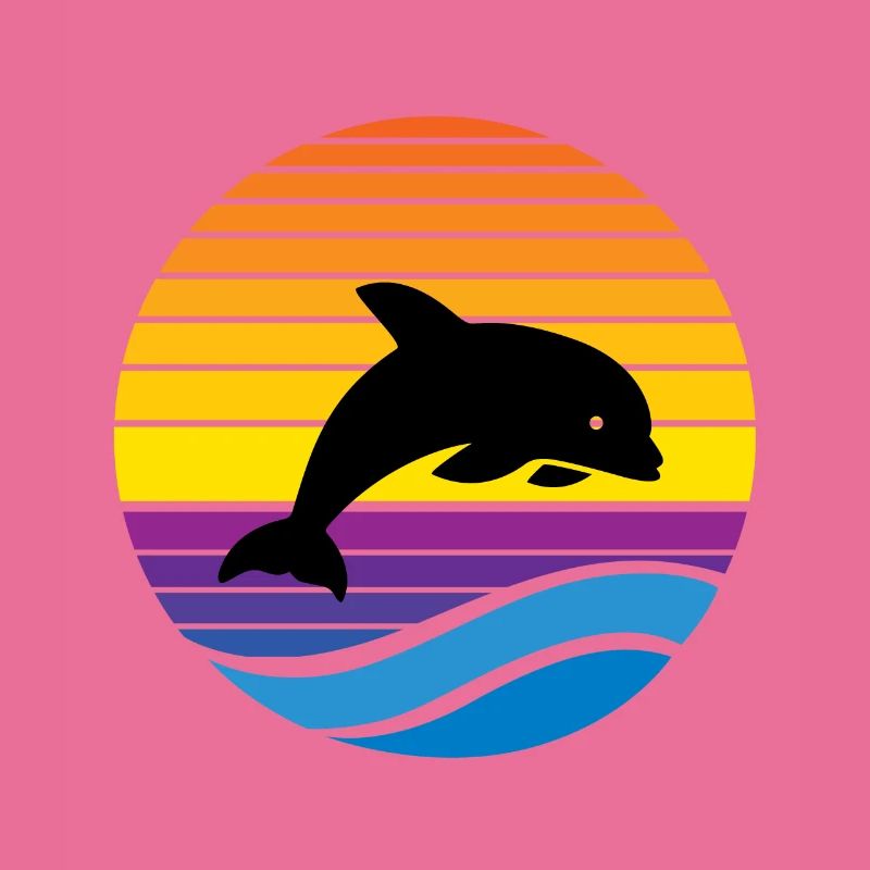 Vintage Dolphin Sunset Retro Sun Beach Wave