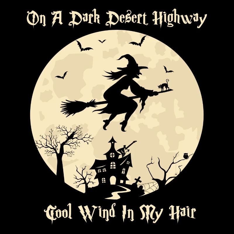 On A Dark Desert Highways Witch Riding Brooms