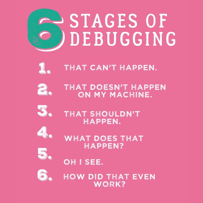 6 Stages of Debugging T-Shirt Bug Coding Computer