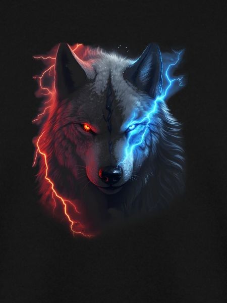 Roter und blauer Blitzwolf