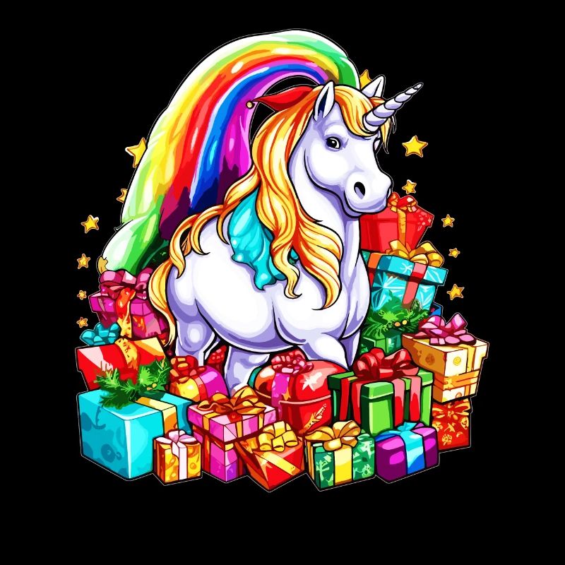 Regenbogen-Einhorn-Weihnachten mit Weihnachtsgeschenken