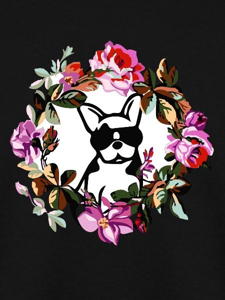 DOG WITH FLOWERS