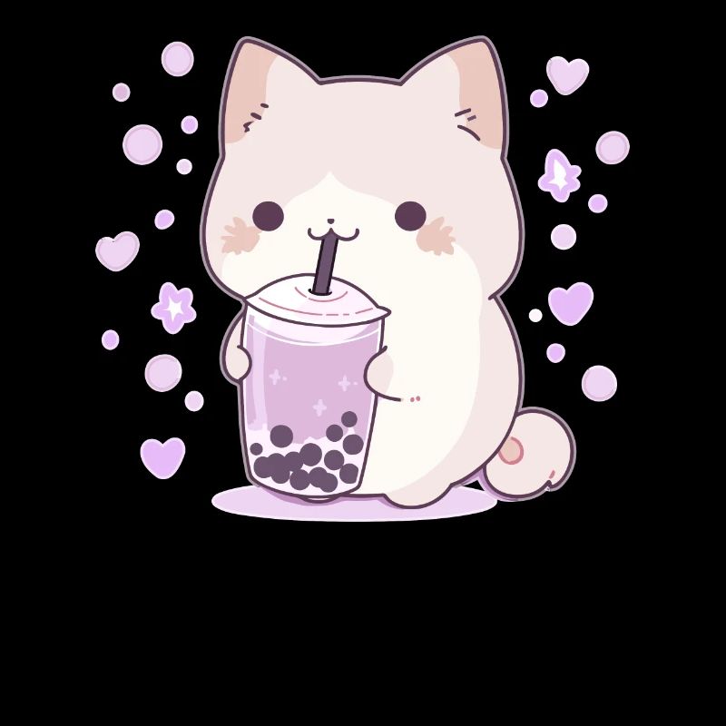 Kawaii Cat Drinks Boba Bubble Tea Chibi