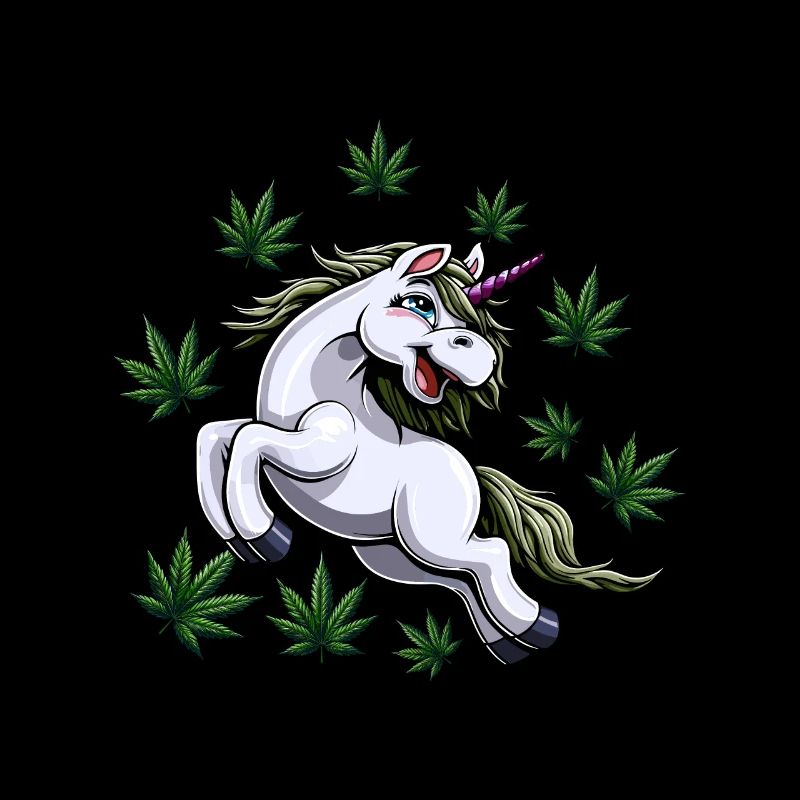 Licorne sous la pluie de feuilles de chanvre