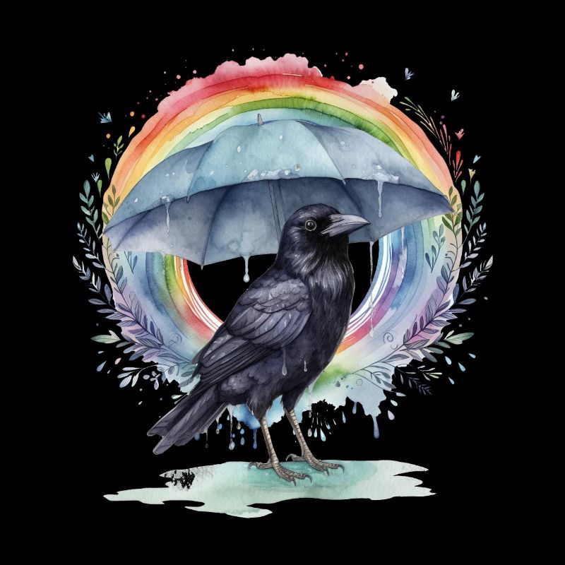 Rainbow Crow Crows Corbeau Corbeau Parapluie