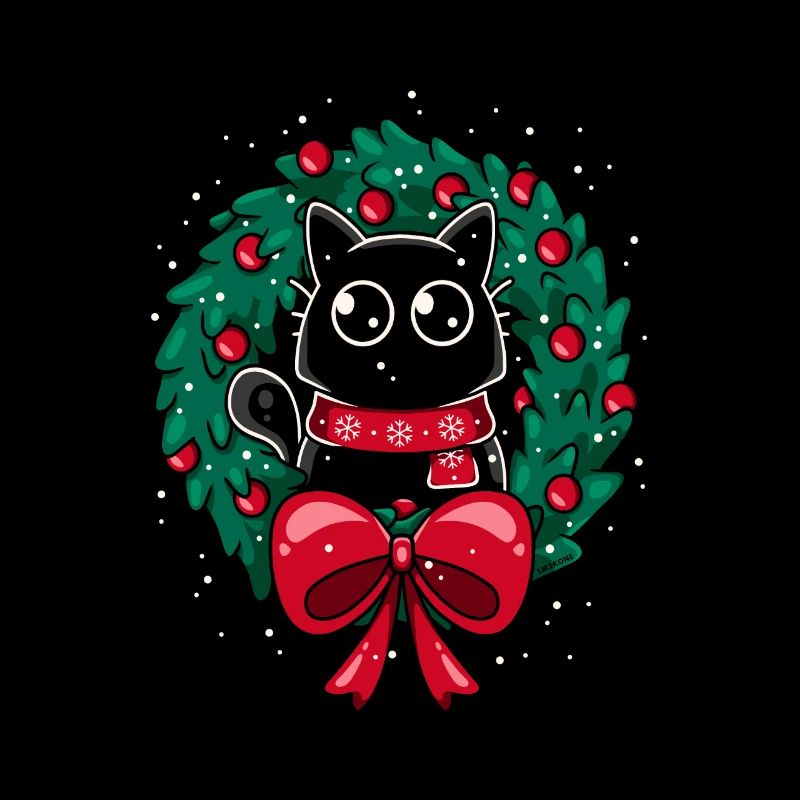 Chat Noël couronne joyeux noëls