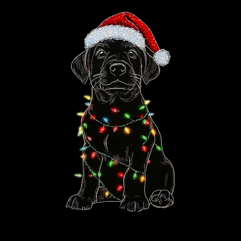 Un chiot labrador décoré pour Noël