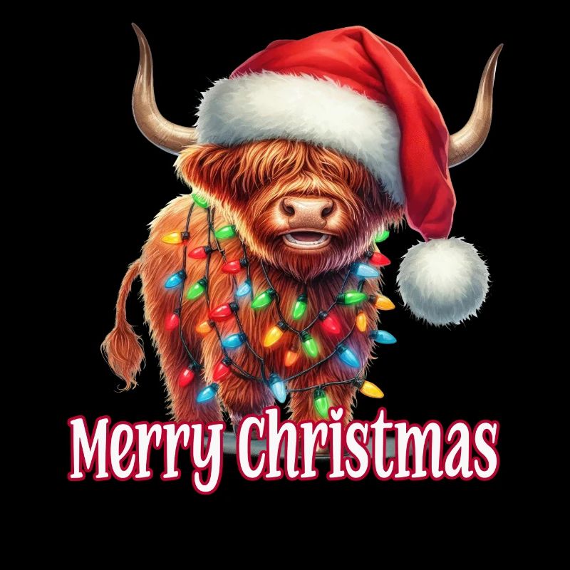 Bovins Highland avec chapeau de Noël Joyeux Noël
