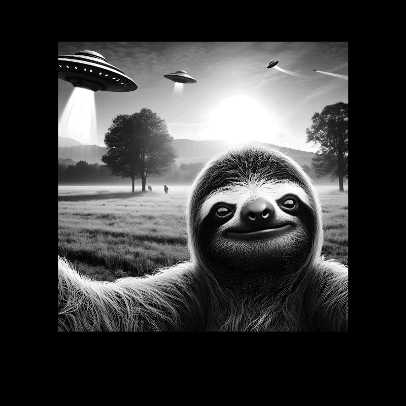 Sloth Funny Graphic Selfie with UFOs Weird Aliens