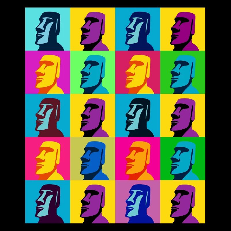 Moai Pop Art Grid Island in Moai Silhouette