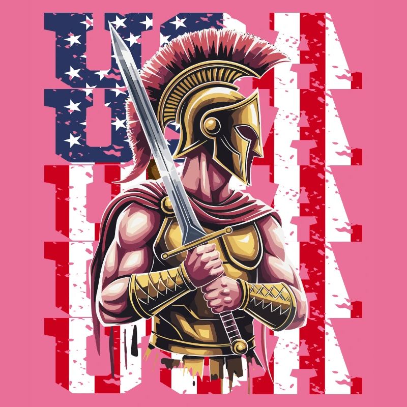 Guerrier spartiate des États-Unis avec épée devant le drapeau